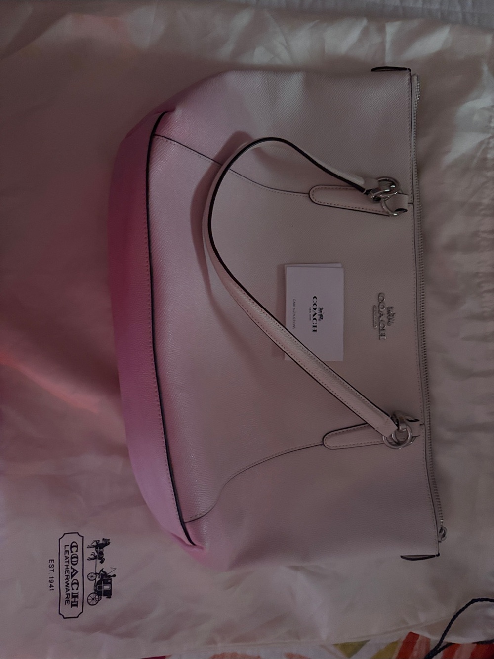 Coach White Tote with Pink Base